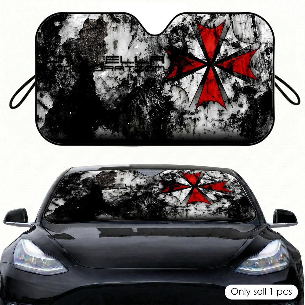 مظلة سيارة بتصميم فيلم رعب، وا - مراجعة Car Sunshade Windshield Umbrella Foldable وسعره