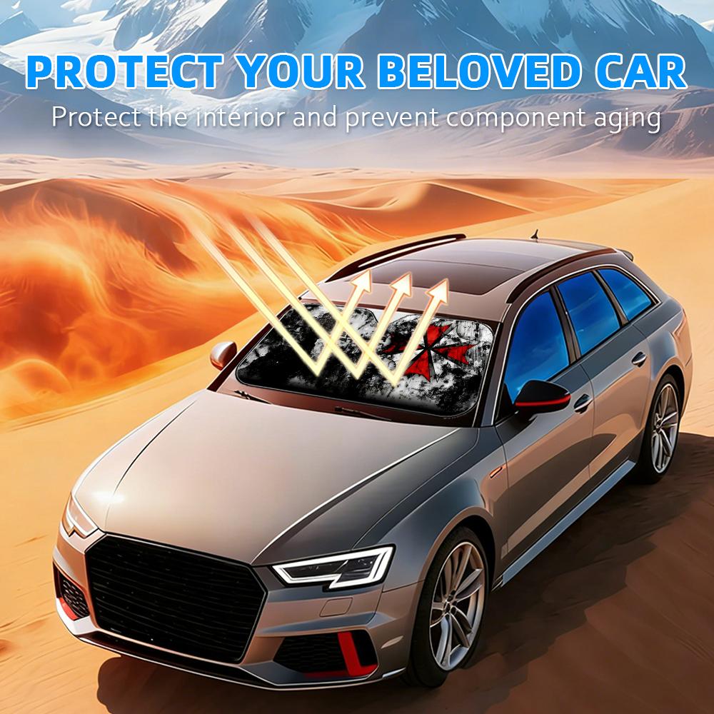 مظلة سيارة بتصميم فيلم رعب، وا - مراجعة Car Sunshade Windshield Umbrella Foldable وسعره